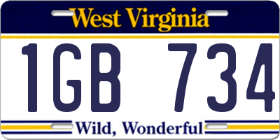 WV license plate 1GB734