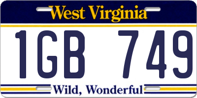 WV license plate 1GB749