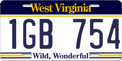 WV license plate 1GB754