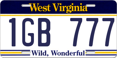 WV license plate 1GB777