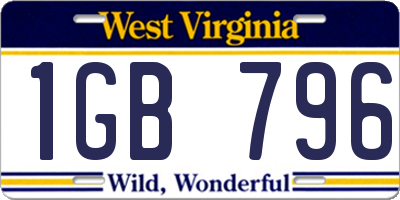 WV license plate 1GB796