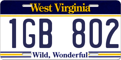 WV license plate 1GB802