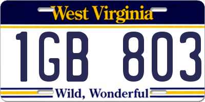WV license plate 1GB803