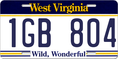 WV license plate 1GB804