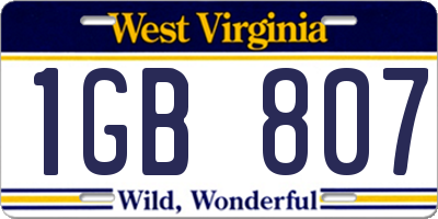 WV license plate 1GB807