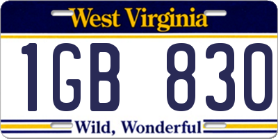 WV license plate 1GB830