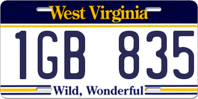 WV license plate 1GB835