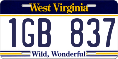 WV license plate 1GB837