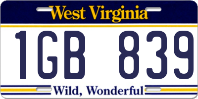WV license plate 1GB839