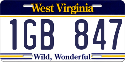 WV license plate 1GB847