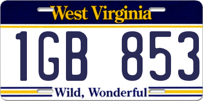 WV license plate 1GB853