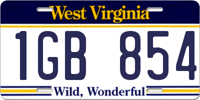 WV license plate 1GB854