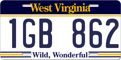 WV license plate 1GB862