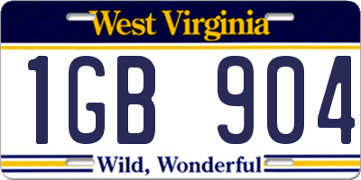 WV license plate 1GB904