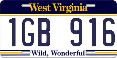 WV license plate 1GB916