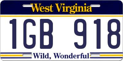 WV license plate 1GB918