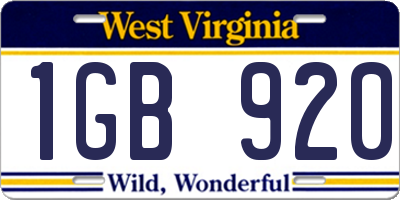 WV license plate 1GB920