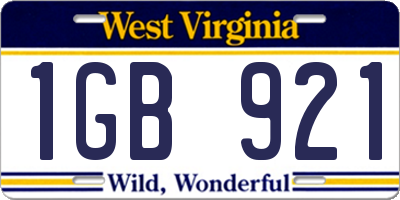 WV license plate 1GB921