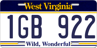WV license plate 1GB922