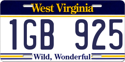 WV license plate 1GB925