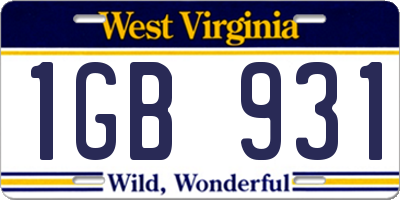 WV license plate 1GB931