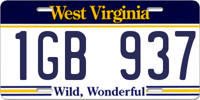 WV license plate 1GB937