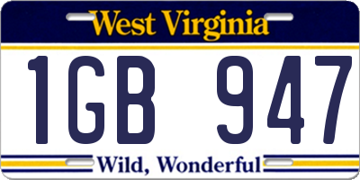 WV license plate 1GB947