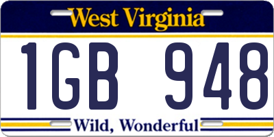 WV license plate 1GB948