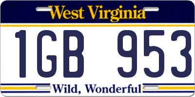 WV license plate 1GB953