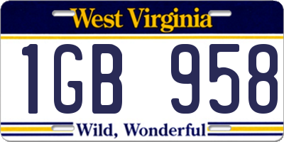 WV license plate 1GB958