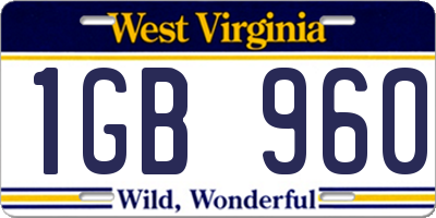 WV license plate 1GB960