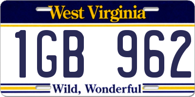 WV license plate 1GB962