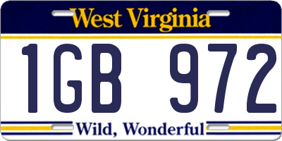 WV license plate 1GB972