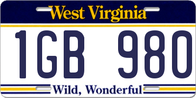 WV license plate 1GB980