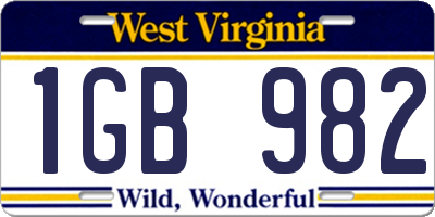 WV license plate 1GB982