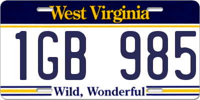 WV license plate 1GB985