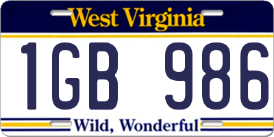 WV license plate 1GB986