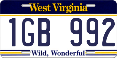 WV license plate 1GB992