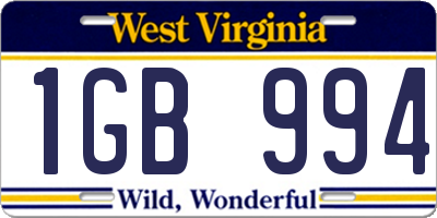 WV license plate 1GB994