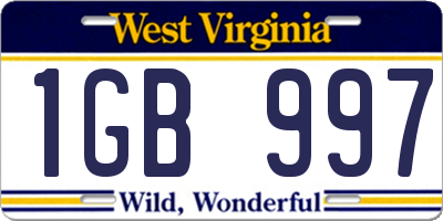 WV license plate 1GB997