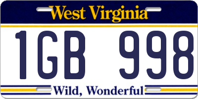 WV license plate 1GB998