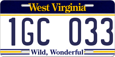 WV license plate 1GC033