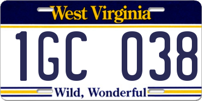 WV license plate 1GC038