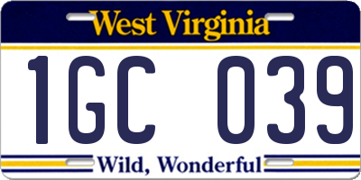 WV license plate 1GC039