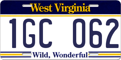 WV license plate 1GC062