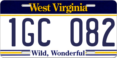 WV license plate 1GC082