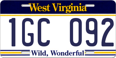 WV license plate 1GC092