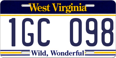 WV license plate 1GC098