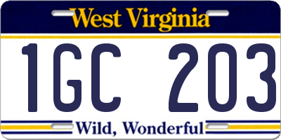 WV license plate 1GC203