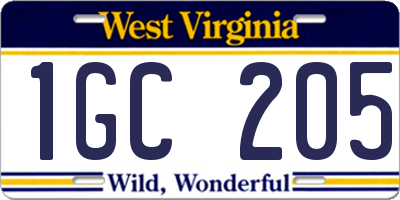 WV license plate 1GC205